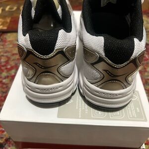 Kids White and Gold Athletic Shoes